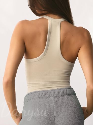 Image of Danysu V Neck Racer Back Tank Top for Women Padded Ribbed Long Tank Fitted Basic Cami Tops