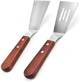 2 Pcs Stainless Steel Wooden Handle Fish Spatulas Slotted Spatulas Kitchen Cooking Accessories for Dumpling, Steak, Metal, Cookie