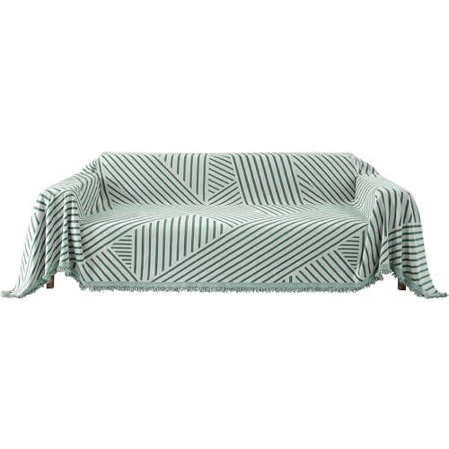 YSTELLAA Funda Sofa 4 Plazas, 180×380CM, Manta Cubre Sofa Four Seasons, Universal, Reversible, Grande, Gruesas, Antideslizantes, Decoración De Interiores, para Salón, Verde Claro-Line