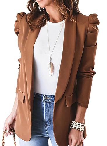 utcoco Womens Open Front Blazers Casual Business Padded Shoulder Long Sleeve Suit Jacket