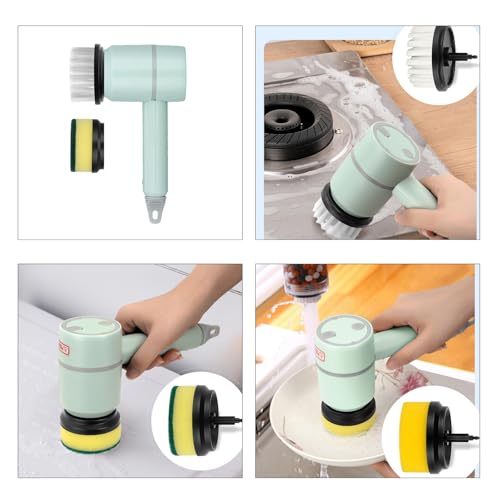 Image of Electric Spin Scrubber, Power Scrubber, Electric Scrubber with 6 Replaceable Cleaning Brush Heads, Electric Cleaning Brush, Handheld Spin Scrubber for Bathroom /Sink /Window /Stove (Green)