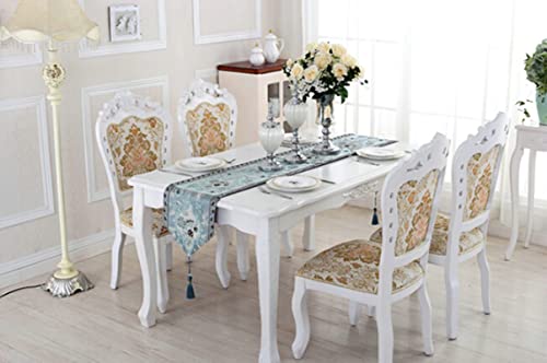 Chemin de table de Noël brodé fleurs bleu clair nappe longue avec pompons 33x250 cm - 4