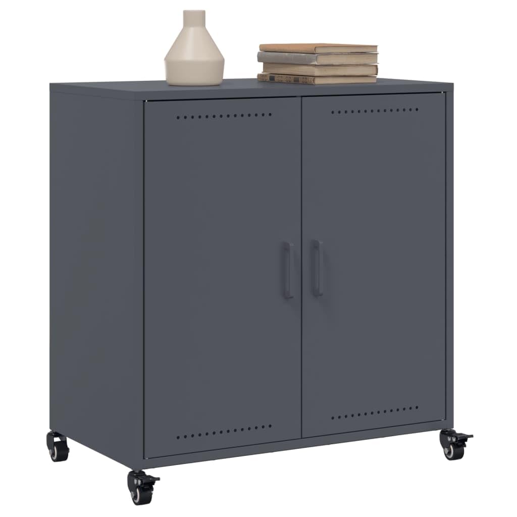 Buffet anthracite 68 x 39 x 72 cm en acier avec roulettes