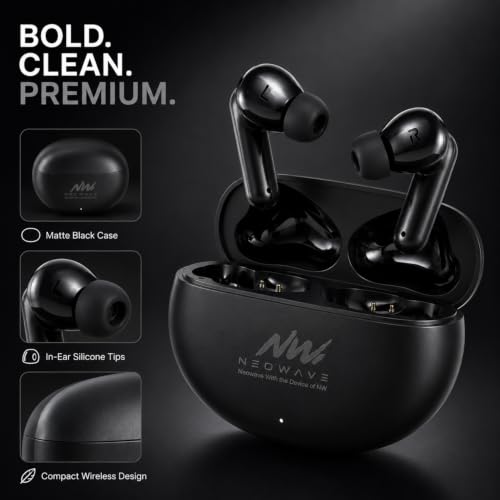 Image of Bluetooth 5.3 True Wireless Earbuds with ENC Noise Reduction, 60 Hours Total Playback, USB Type-C Fast Charging, Touch Control, Deep Bass Stereo Sound, Wireless Earphones Black