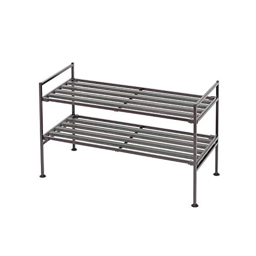 Image of INDIAN DECOR. 45799 Classic 2-Tier Stackable 6-Pair Space Saving Shelf Sturdy Metal Frame Shoe Storage Rack Organizer, Perfect for Bedroom, Closet, Entryway, Dorm Room - Black