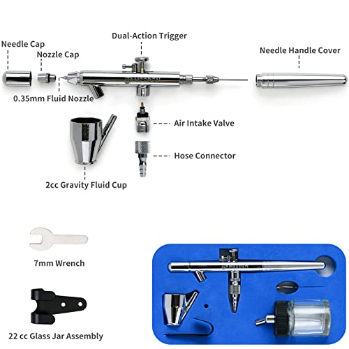 MEEDEN Airbrush Spray Gun Kit: 3 Pack of 0.25, 0.35, 0.5mm Needles Pre-Equipped Air Brush Paint Guns - Dual-Action Gravity Feeds and Siphon Feed for Model Nail Makeup Cake - Thumbnail 5