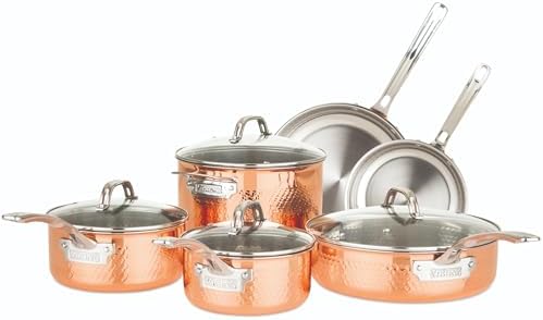 Viking 3-Ply Pots and Pans Set, 10 Piece Copper Kitchen Cookware ...