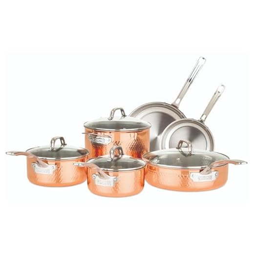 Viking Culinary 3-Ply Stainless Steel Hammered Copper Clad Cookware Set, 10 Piece | Oven Safe, Works on Electronic, Ceramic, and Gas Cooktops