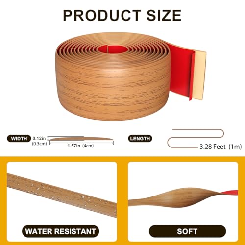 Übergangsprofil Verdickt Selbstklebender Bodentrennstreifen zum Verbinden von Bodenlücken Teppichschwellenübergang Fliesenboden（Pear Brown-1M）