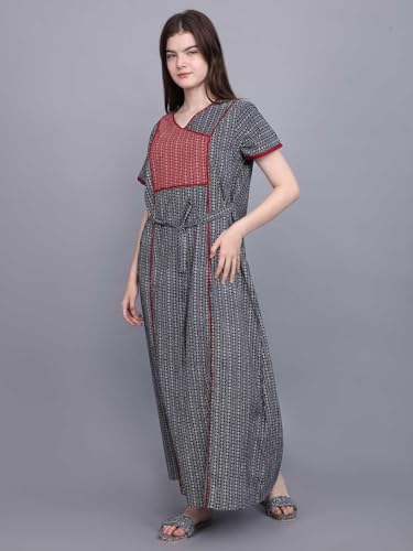 Image of Evolove Women's Cotton Long Maxi Night Gown Nighty Dress with Pocket, Super Soft Comfortable (LNG-Cotton-2)