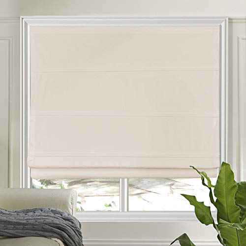 LETAU Cordless Velvet Roman Shades Window Blinds, Ivory Premium Custom Washable Fabric Roman Shades for Windows, Doors, French Doors, Kitchen Windows