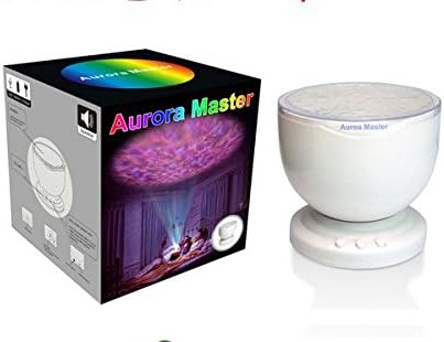 Aurora Master Ocean Wave Projector LED Night Light with Built-in Stereo Speakers / (12 LED Bulbs - 3 Colors) Water Wave LED Ceiling Projector for Children - Connects with Any Audio Device