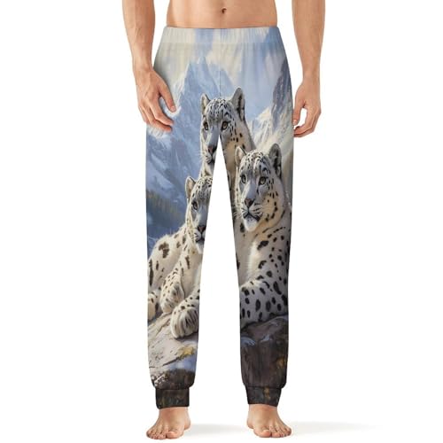 Snowy Leopard Family Men's Pajamas Pants Lightweight Sleep Lounge Pant Pjs Bottoms Casual Sleepwear