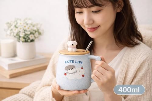 Image of Coffee Mug, Gift for Woman, Birthday Present for Girlfriend, Present for Wife Birthday, Mugs for Present, Holi Gifts, Panda Mug with Lid & Spoon (Cute Life)