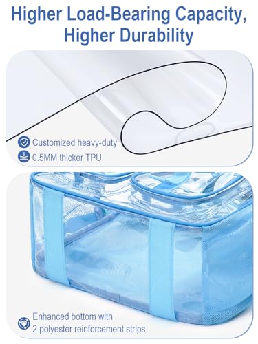Image of Heavy Duty Clear Backpack For School, 17 Inch Large Clear Bookbag For Kids Boys Girls Women Men, 360 3M Reflective Strips See Through Backpack, Multi-Pockets Tranparent Bag, Light Blue