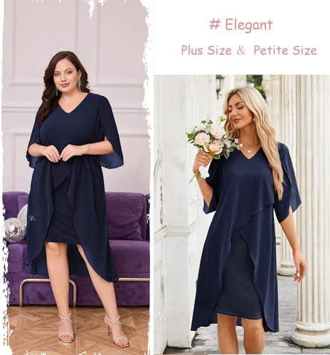 Image of Hanna Nikole Womens Plus Size Chiffon Cocktail Dress Ruffle 3 /4 Sleeve Wedding Guest Party Dresses with High Low Hem