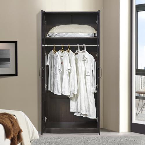 [en.casa] Armario Ropero Finning para Vestidor Dormitorio Guardarropa Armario de Dormitorio con 2 Puertas 1 Perchero 1 Compartimento Inferior 176 x 80 x 52 cm - Efecto Nogal Oscuro