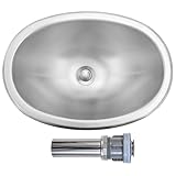 LQS Stainless Steel RV Bathroom Sink, 16.73' x 11.81' Small Oval Kitchen Sink, 5.12' Depth, Undermount/Top Mount RV Kitchen Bar Sink with Sink Drain Assembly