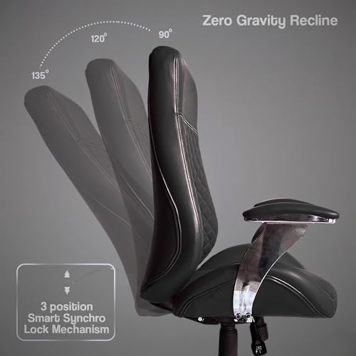 Image of Kepler Brooks Premium Executive Office Chair | Ergonomic High Back Leatherette Chair with Quilted Design, Adjustable Height & Multi Lock Recliner Tilt | Heavy-Duty Metal Base | Black