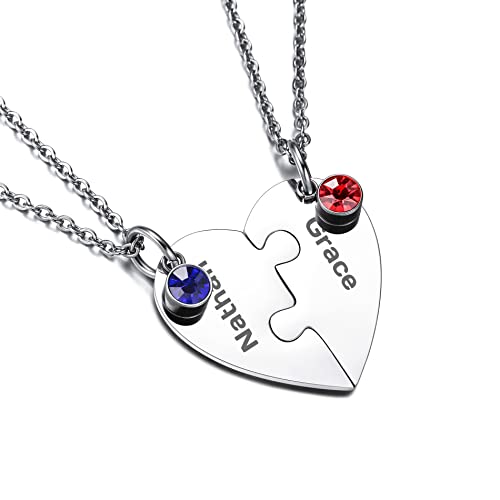 OTXIXTO 2 Argent Ton Acier Inoxydable Coeur Pendentif Meilleur Ami pour Toujours Puzzle Collier Nom Personnalisé pour Amitié Couples Hommes Femmes