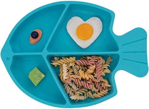 Suction Plate for Baby,Silicone Plates for Toddler Kids Feeding Supplies Fits Most Highchair,BPA Free Dishwasher Microwave Safe-Blue Fish