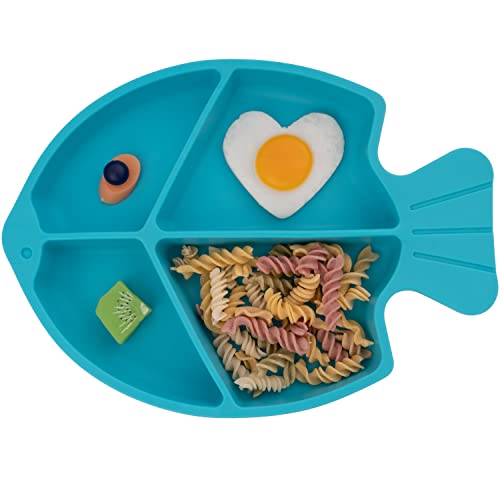 Suction Plate For Baby,Silicone Plates For Toddler Kids Feeding Supplies Fits Most Highchair,Bpa Free Dishwasher Microwave Safe-Blue Fish #TOP24