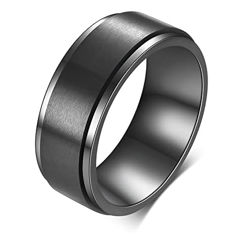 MYNENEY 4mm 6mm 8mm Silver/Black/Gold/Rose Gold Stainless Steel Turning Rings for Men Women Wedding Bands Stepped Beveled Edges Matte Finish Comfort Fit, Stainless Steel, No Gemstone Cover