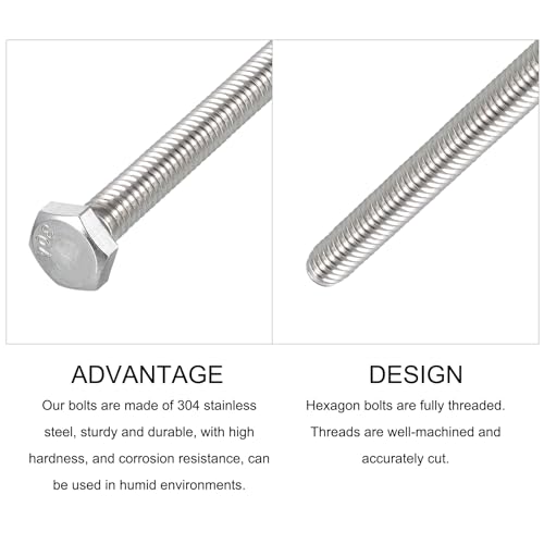 Image of METALLIXITY Hex Head Bolts (1 /4-20 x 2-1 /4 inch) 20Pcs, 304 Stainless Steel 18-8, Fully Threaded, External Hex Drive, Plain Finish, Hex Head Screw Bolt, Silver