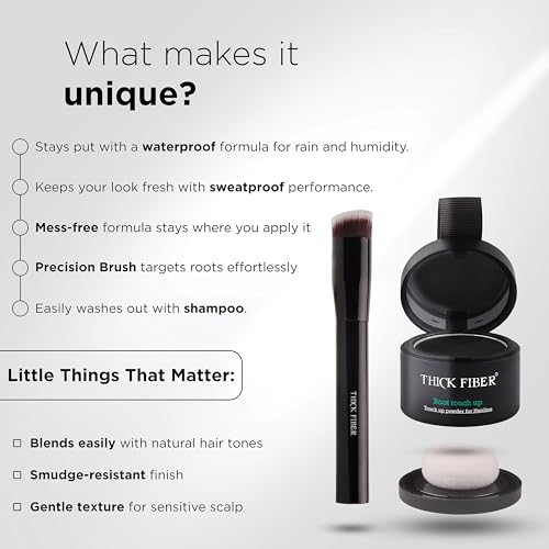 Image of THICK FIBER Root Touch Up & Hairline Powder with Precise Brush for Grey Root Coverage & Thin Hair (Black, 4g) - Water & Sweat Resistant - Hair Loss Concealer for Women, Bald Spots & Hair Fill-In