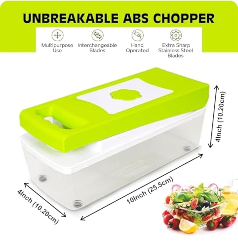 Image of Vegetable Chopper with Container, Manual Food Chopper with Stainless Steel Blades, Multipurpose Vegetable Cutter & Slicer, ABS Plastic (12 in 1 Chopper)