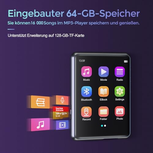 FLAC-Player mit 64GB Speicher, Bluetooth 5.3 und HiFi Sound