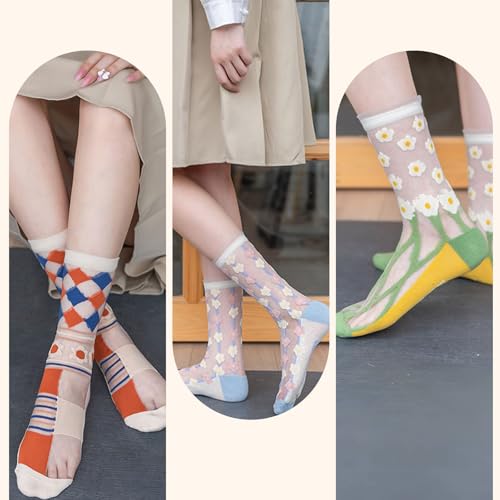 Vintage Fashion Nylon Flower Mesh Socks for Women, Jacquard Women’s Summer White Sheer Ankle Sock2