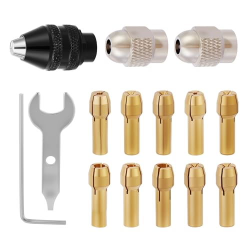 MadYiboshi 15PCS Drill Chuck Collet Set, (0.02in - 0.13in) Keyless Quick Replacement Kit compatible with...