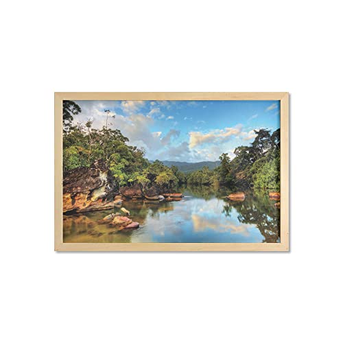 Ambesonne East Wall Art with Frame, View of the Tropical Jungle River at the Beach of Masoala National Park in Madagascar, Printed Fabric Poster for Bathroom Living Room Dorms, 35" x 23", Multicolor Ambesonne East Wall Art with Frame, View of the Tropical Jungle River at the Beach of Masoala National Park in Madagascar, Printed Fabric Poster for Bathroom Living Room Dorms, 35" x 23", Multicolor