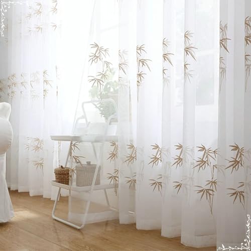 Rideaux transparents blancs avec œillets brodés feuille traitement fenêtre - 2