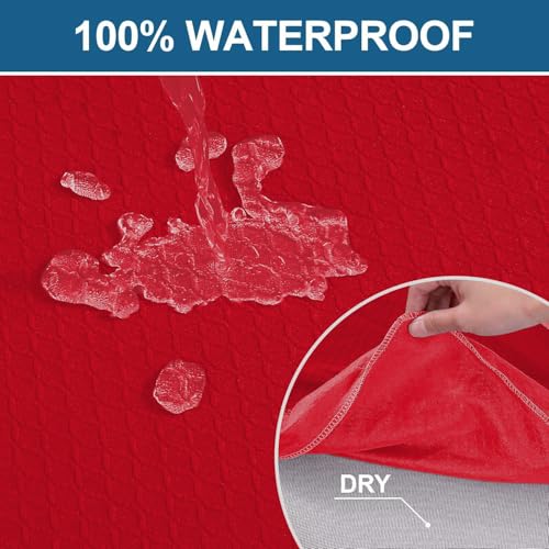 Image of Smiry Waterproof Seat Covers for Dining Room Chairs, No Rear Covers | Stretch Jacquard Removable Washable Chair Seat Slipcovers Protector, Set of 6, Red