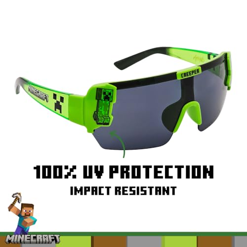 Image of ARKAID Minecraft Boys Sunglasses | Official Minecraft Gear | 100% UV Protection | Official Minecraft Boys Sunglasses and Sports Wraps | Impact Resistant | Gift Idea | Fits Most Kids