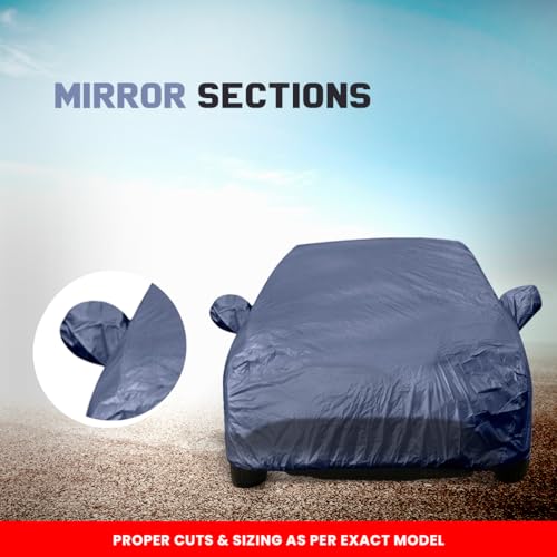 Image of Autofact Car Body Cover for MG Comet | Triple-Stitched, Windproof with Buckle Belt, Elastic Hem, UV Protection, Scratchproof & Dustproof, Soft Feather-Like Fabric for All-Weather Protection (Navy)
