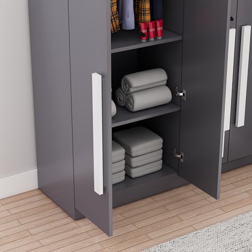 Image of Bniture 5 Door Wardrobe for Bedroom with Lockable Door & Hanging Space | Almirah for Clothes with Elevated Bottom Base | Wardrobe for Storage Cupboard | 3 Years Warranty (Slate Grey, 5 Door)