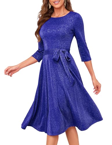 Image of DRESSTELLS Cocktail Dresses for Women, Vintage Wedding Guest 3 /4 Sleeves Formal Church Tea Dress
