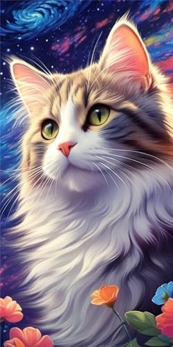 Diamond painting de chats colorés 40x80cm pour réduire l'anxiété grâce au point de croix 5D