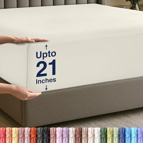 Image of Utopia Bedding Extra Deep Pocket King Fitted Sheet, Fits up to 21 Inch Mattress - Hotel Luxury, Soft, Breathable and Comfy - Shrinkage and Fade Resistant - Easy Care (Ivory)