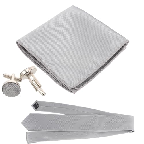 Set de corbata con gemelos y pañuelo gris para hombre