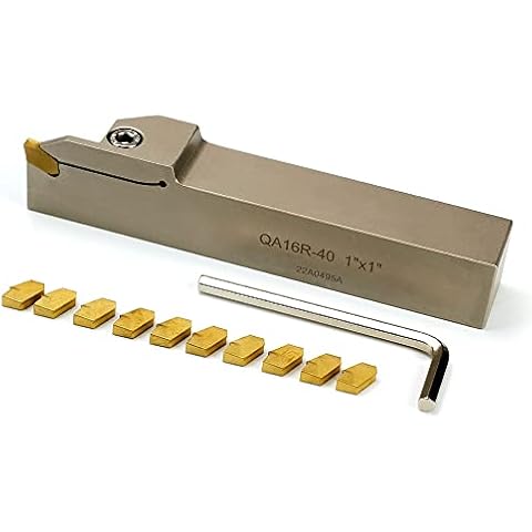 OSCARBIDE 1"x1"Shank Heavy Duty Indexable Lathe Grooving Parting Cut-Off Holder with 10 Pieces GTN-4(QC1404) Carbide Inserts QA16R-40 Nickel Plated Right-Hand Cut Off Tool Cover