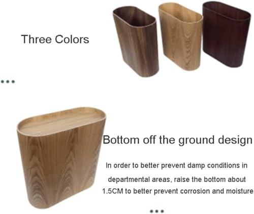 Image of Kitchen Slim Wooden Trash Can with Lid,Tall Skinny Bathroom Garbage Can Small Bedroom Desk Narrow Garbage Bin Indoor Rectangular Compact Retro Thin (Brown Walnut,Large)