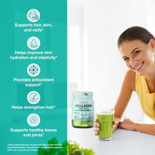 ORZAX Collagen Peptides Powder - 11 g Collagen Type I & III, Biotin & Hyaluronic Acid, 16 oz (Unflavored) - Image 6