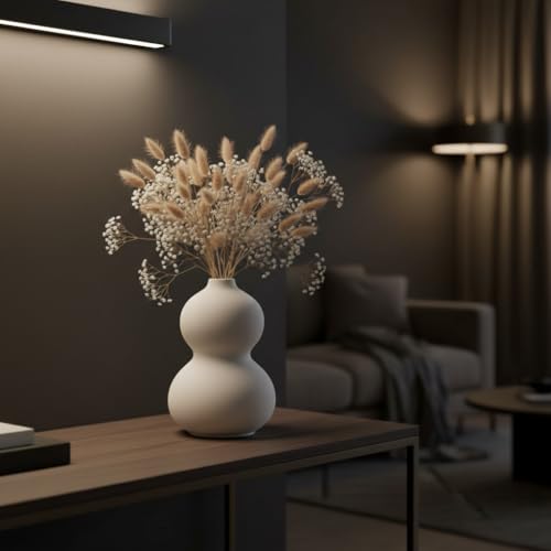 Image of PUREZENTO 'Orio' White Ceramic Vase 12 Inches - Pack of 1 | Decorative Vase for Dried Flowers & Pampas Grass | Vases for Modern Home Decor, Living Room, Office Decor Ideas