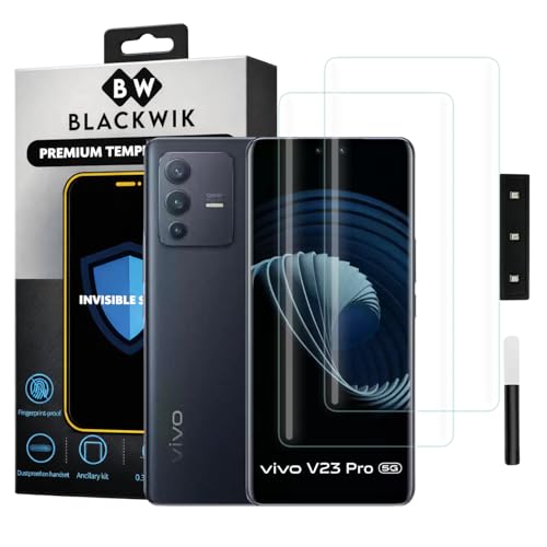 Image of Blackwik Premium Curved UV Tempered Glass For Vivo V23 Pro Cellphone (Transparent, Pack of 2) Advanced Border Less Full Screen Coverage UV Screen Protector Guard With Installation Kit