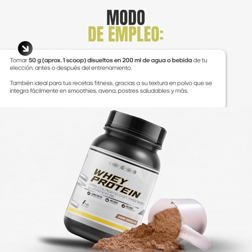 Miniatura 6 de Whey Protein 1KG | 43g Proteína/dosis | Proteína en polvo, BCAA, Glutamina, Colágeno, Magnesio y Vitamina B6 | Aumenta Masa Muscular, Fuerza, Recuperación | Alta Disolución, Fácil Digestión Chocolate