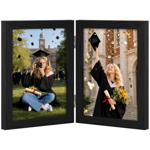 Vittanly 5x7 Double Picture Frame Hinged 2 Photo Frames Black